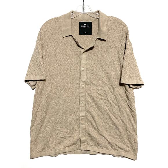 Hollister Button Down Textured Polo Sweater Shirt Mens L Preppy Retro 90s Tan - Picture 1 of 7